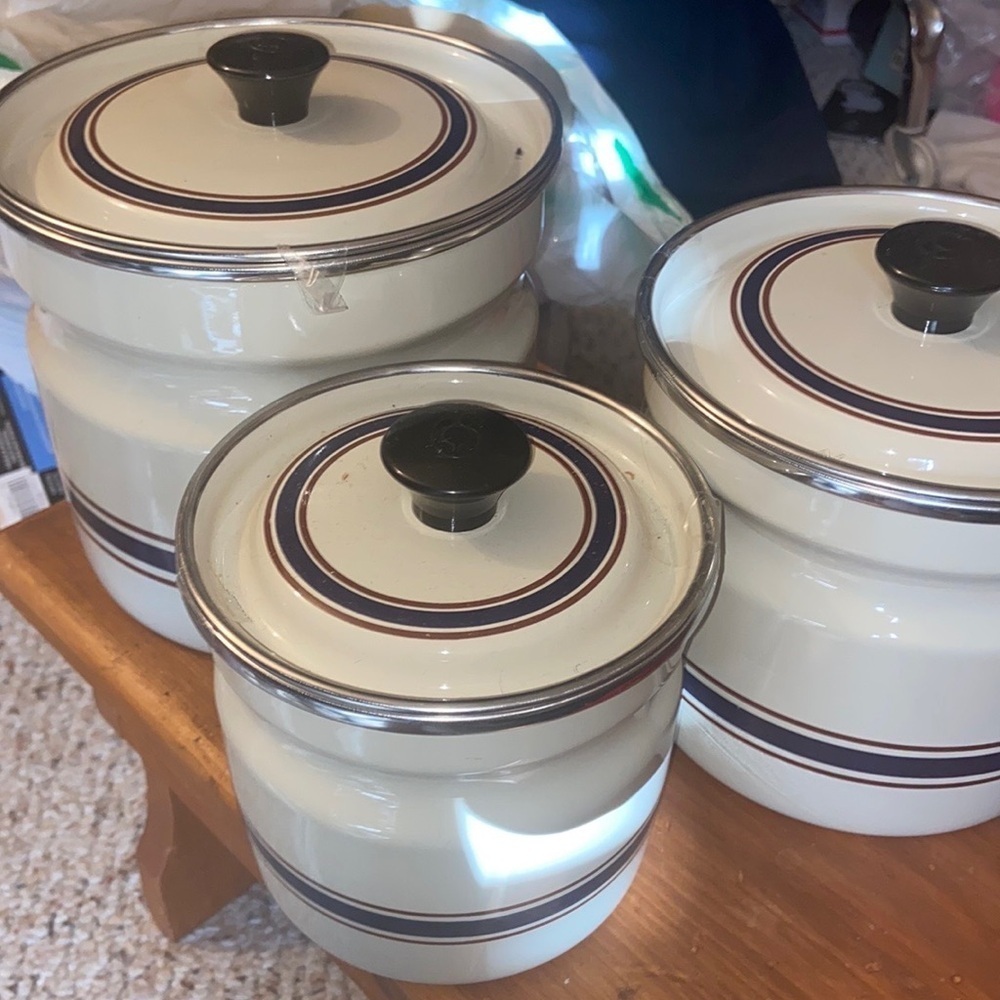Retro 1960's \70's Cream Blue Maroon Nesting Canisters, T4 - Picture 14 of 14